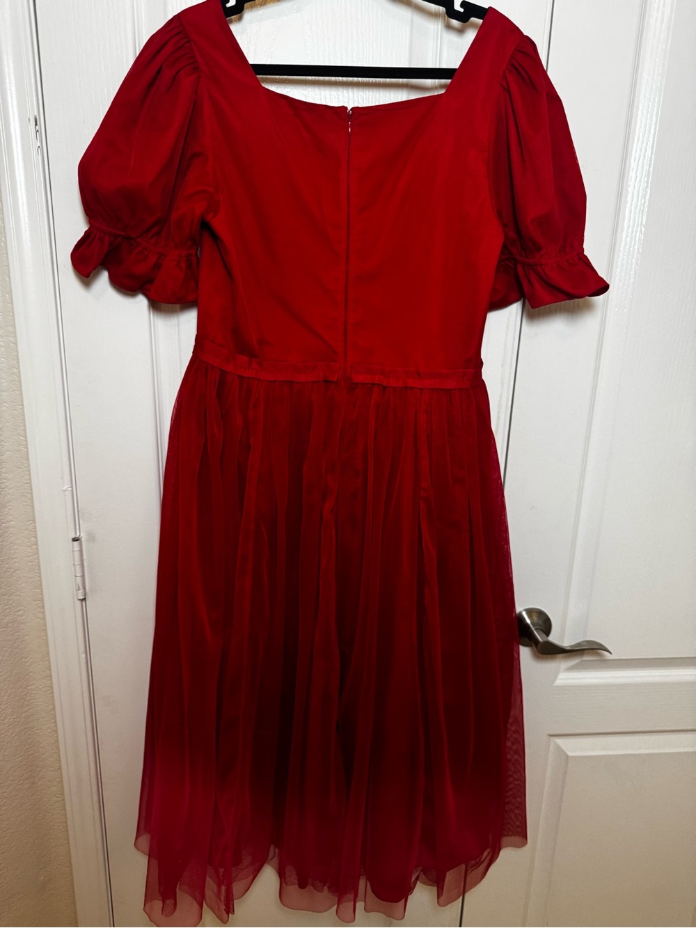 ‼️SALE Ivy City Co Red Ballerina Tulle Midi Dress Puff Sleeve  Neckline Formal - Picture 4 of 9